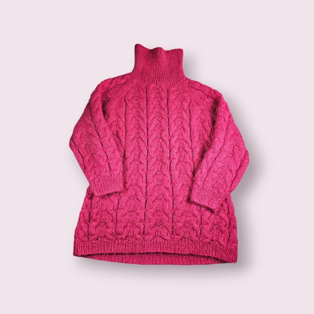 Express VTG Chunky Pink‎ Cable Knit 50% Long Hair Mohair Maximalist Sweater Sz M
